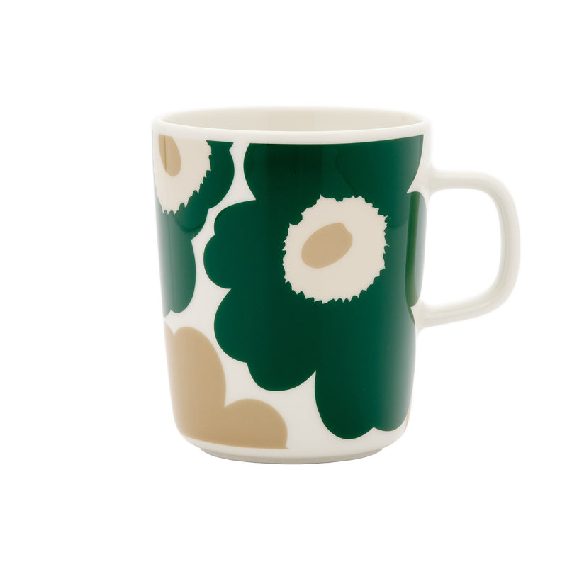 Marimekko - Oiva Unikko Becher mit Henkel | 250 ml / weiß / dunkelgrün / beige / light sand