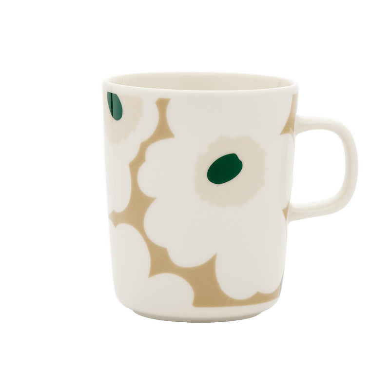 Marimekko - Oiva Unikko Becher mit Henkel | 2,5 dl / white, beige, lt.sand, d.green