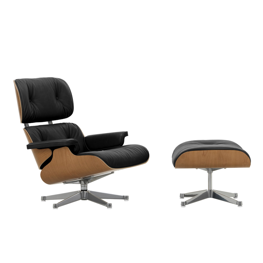 Vitra - Lounge Chair &amp; Ottoman | Leder Premium F 66 nero / Kirsche natur / poliert