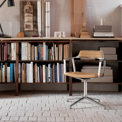 A comfortable swivel chair with classic elegance